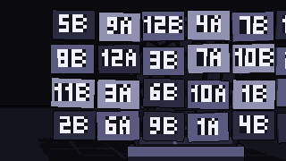 The records hanging in a grid, each tagged with its key, like 8A or 11B.