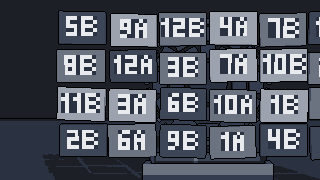 The records hanging in a grid, each tagged with its key, like 8A or 11B.