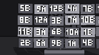 The records hanging in a grid, each tagged with its key, like 8A or 11B.