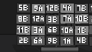 The records hanging in a grid, each tagged with its key, like 8A or 11B.