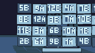 The records hanging in a grid, each tagged with its key, like 8A or 11B.
