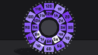 The Camelot wheel lit up, every record in its key's place, each cell showing its key.