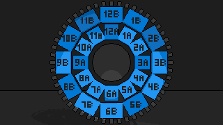 The Camelot wheel lit up, every record in its key's place, each cell showing its key.